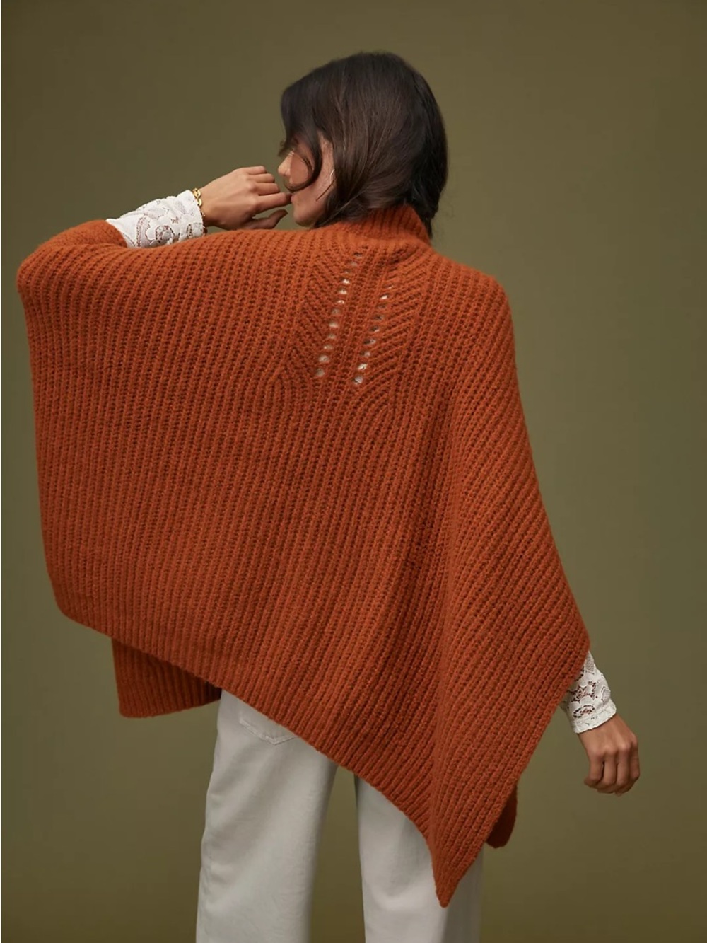 By Anthropologie Burnt Orange Poncho Sweater - Picture 4 of 7